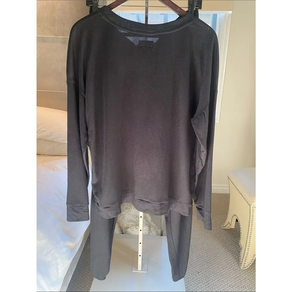 kate spade Black Sweatshirt with Embroidered Wink Face and Red Lips and pant.